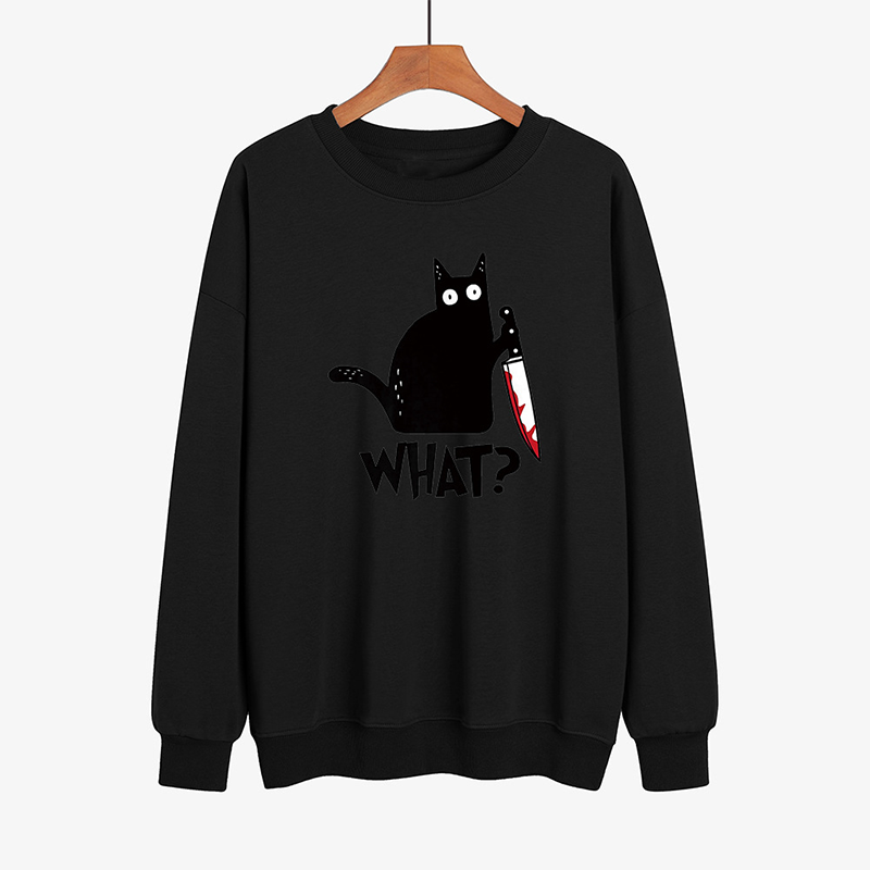 Halloween Fun Print Black Cat Sweatshirt