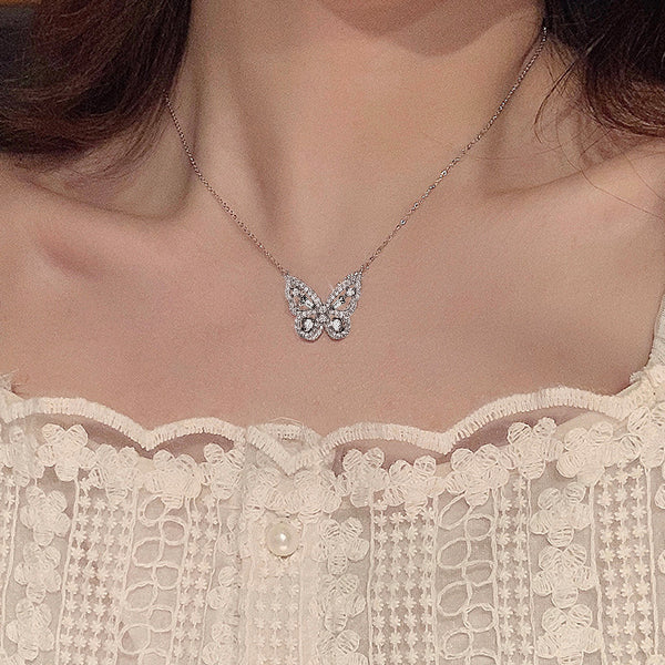 Butterfly diamond necklace, zircon