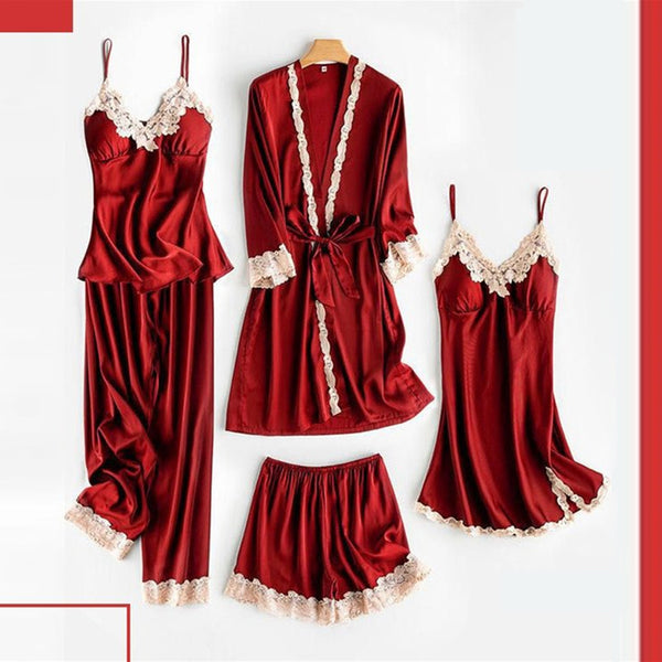 Soft Comfortable Ice Silk Lace Pajamas