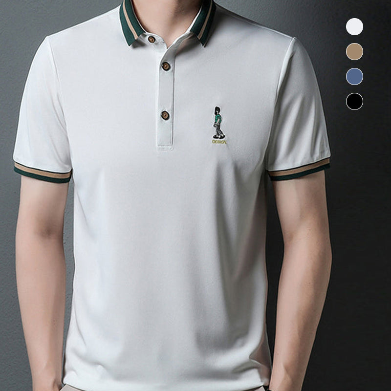 Silk Lapel Embroidered Polo Shirt