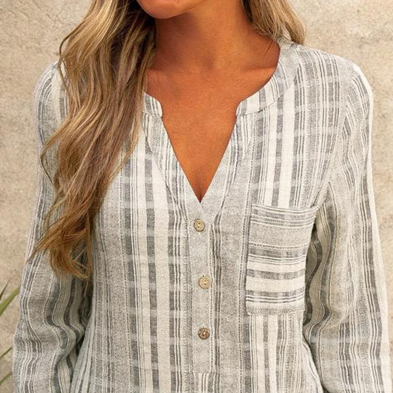 Striped Casual V-Neck Long Sleeve Shirt