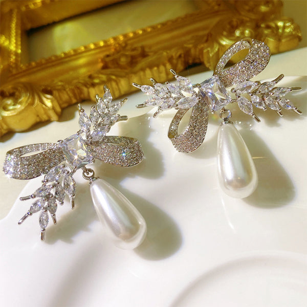 Bow Tie Pearl Earrings