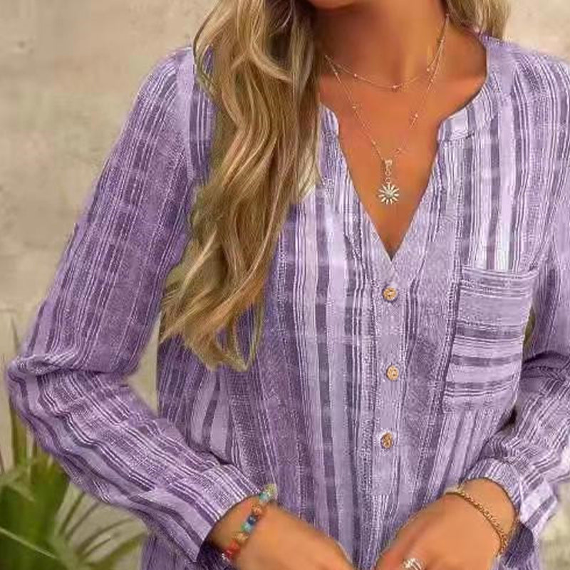 Striped Casual V-Neck Long Sleeve Shirt