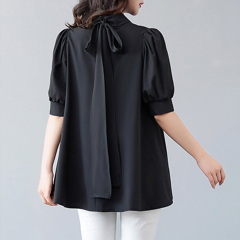 Bow Tie Stand-up Collar Shirt