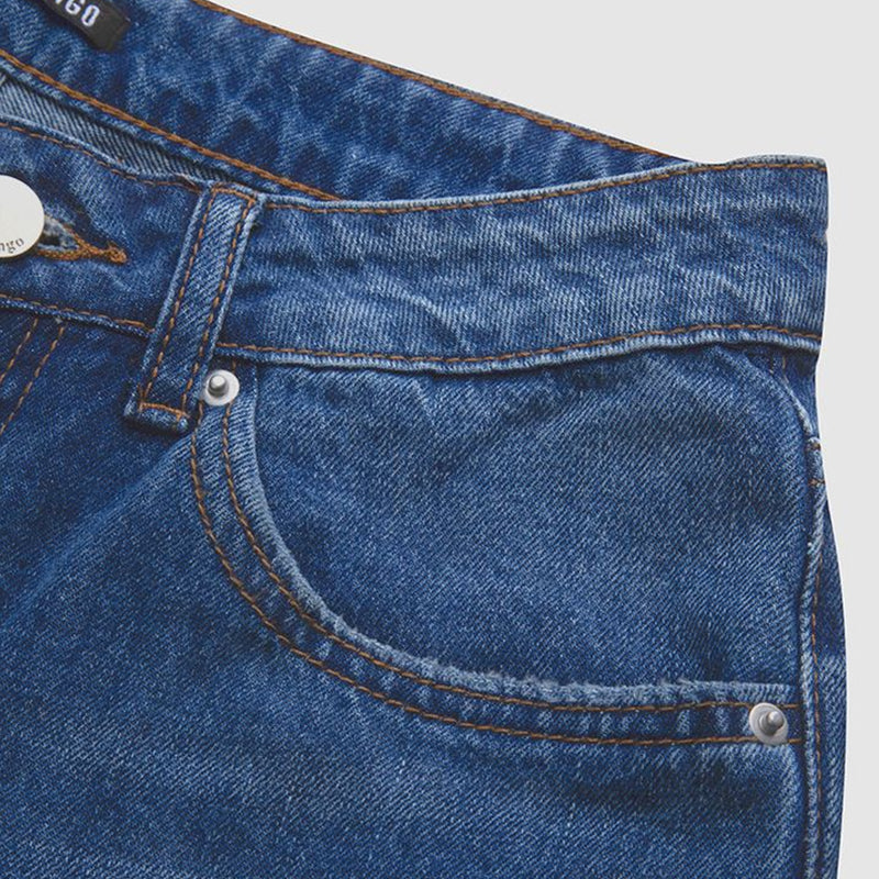 Ripped Mid Waist Straight Leg Jeans
