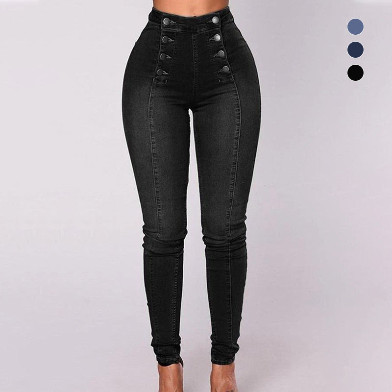 Double-breasted Skinny Jeans with High Waist