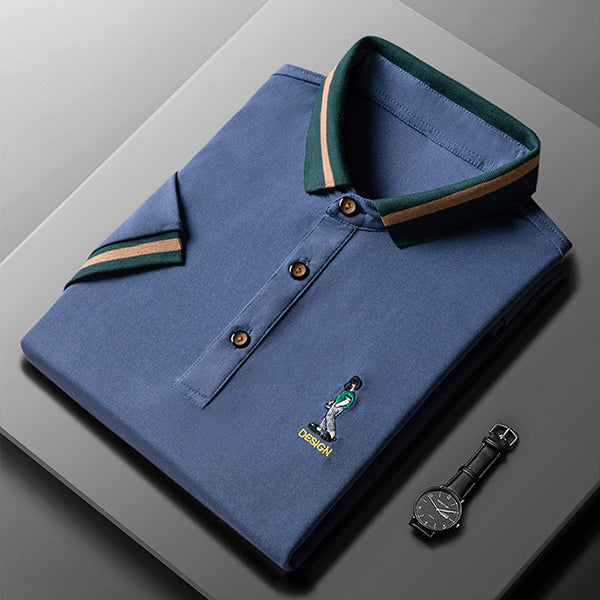 Silk Lapel Embroidered Polo Shirt