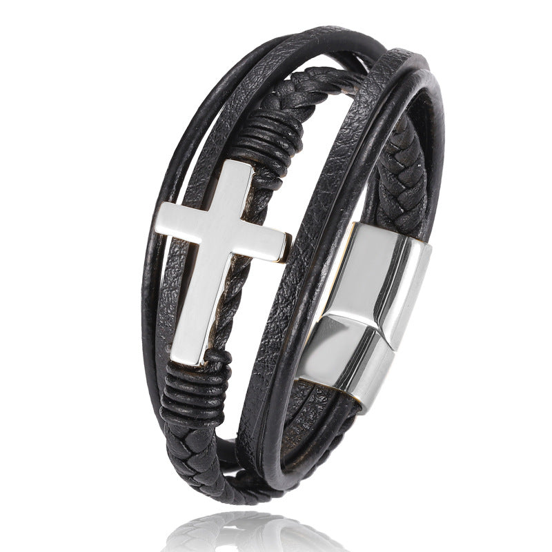 Cross Style Multi-Layer Leather Bracelet