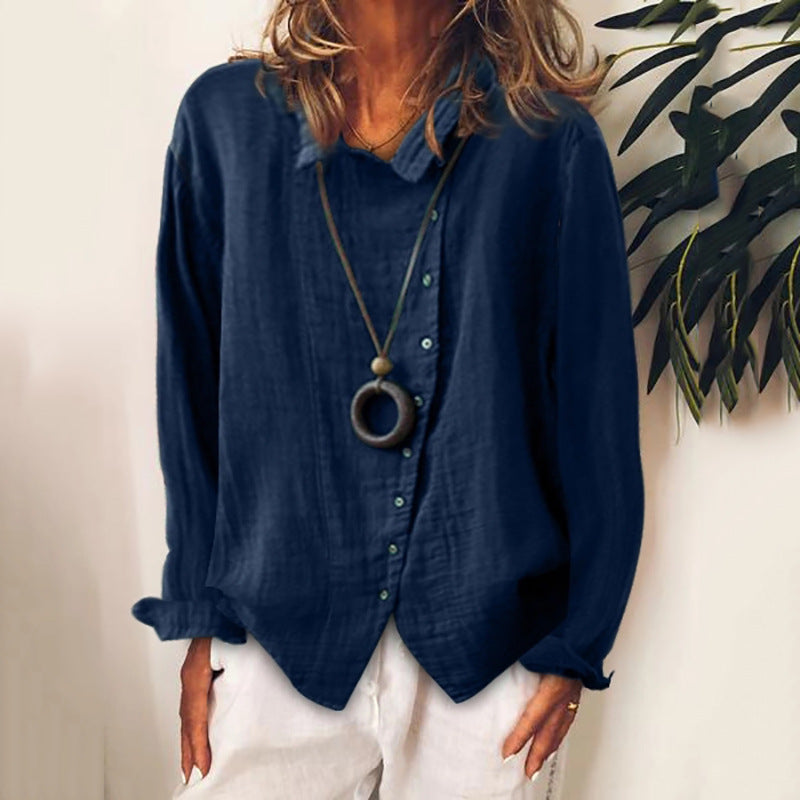 Women's Cotton Linen Loose Solid Temperament Shirt