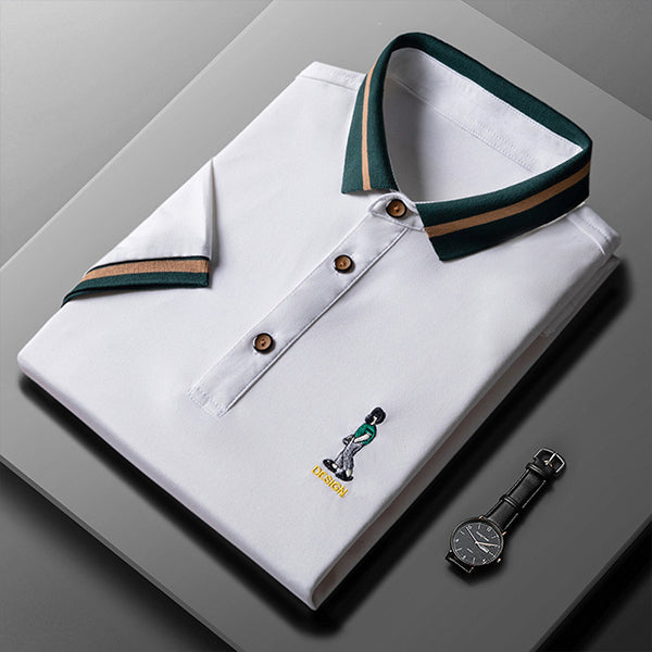 Silk Lapel Embroidered Polo Shirt