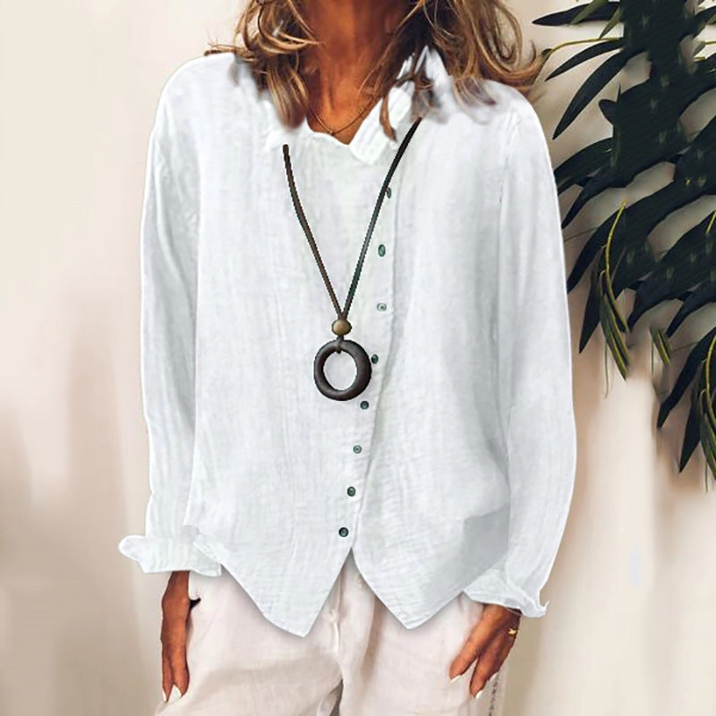 Women's Cotton Linen Loose Solid Temperament Shirt