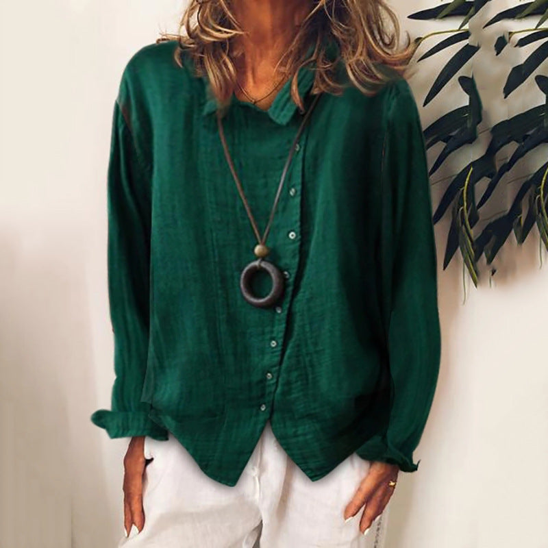 Women's Cotton Linen Loose Solid Temperament Shirt