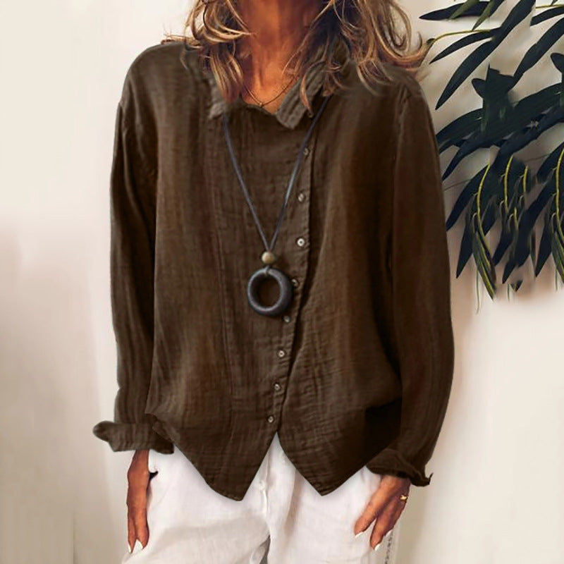 Women's Cotton Linen Loose Solid Temperament Shirt