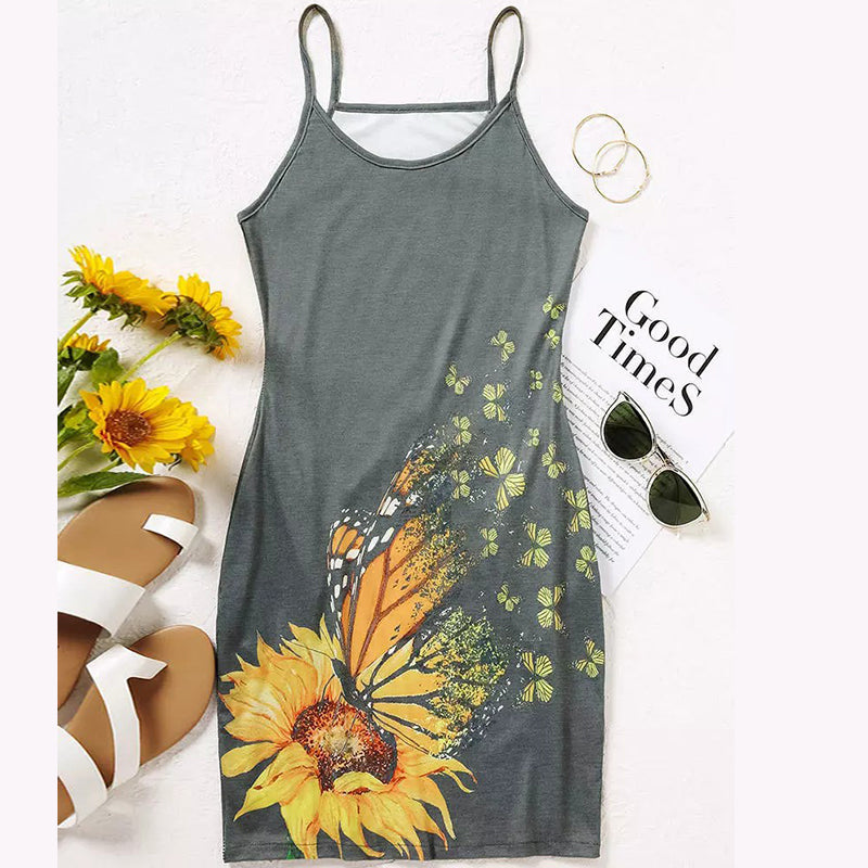 Sunflower Butterfly Pocket Mini Dress