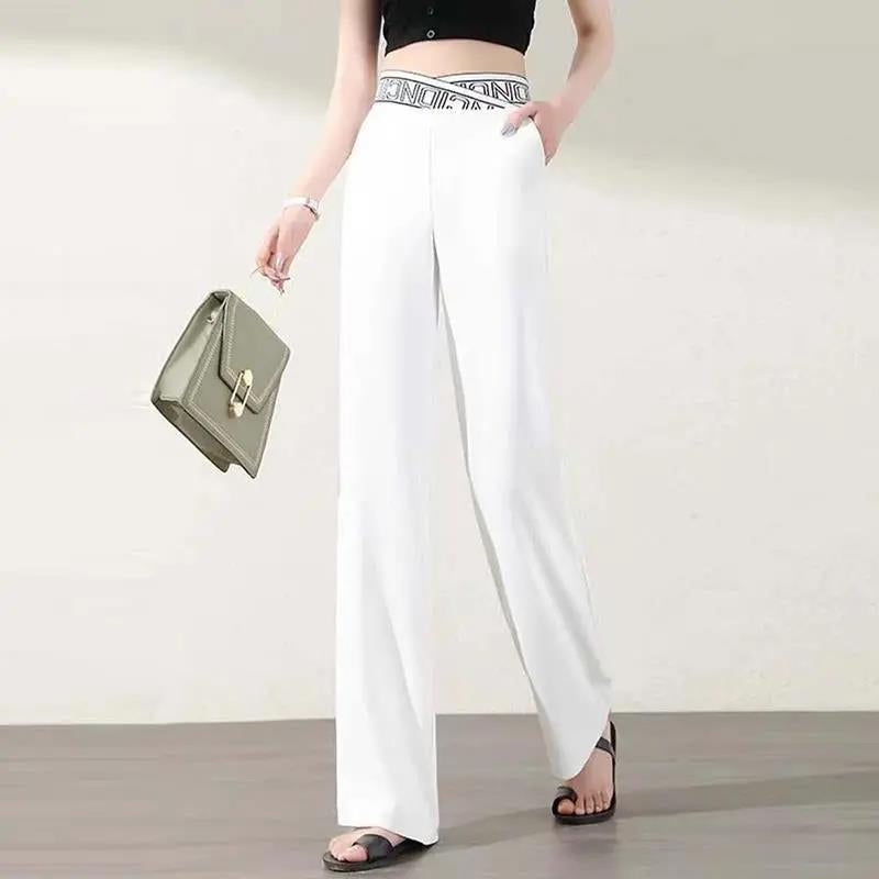 Letter High Waist Wide Leg Pants