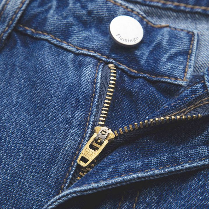 Ripped Mid Waist Straight Leg Jeans