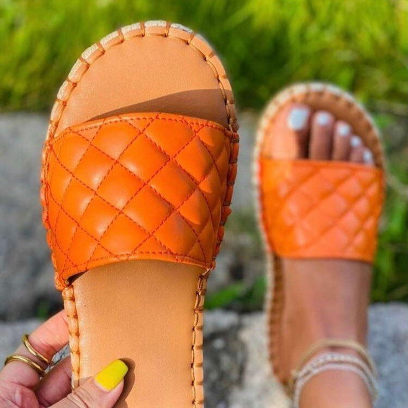 Women's PU Plaid Flat Slippers