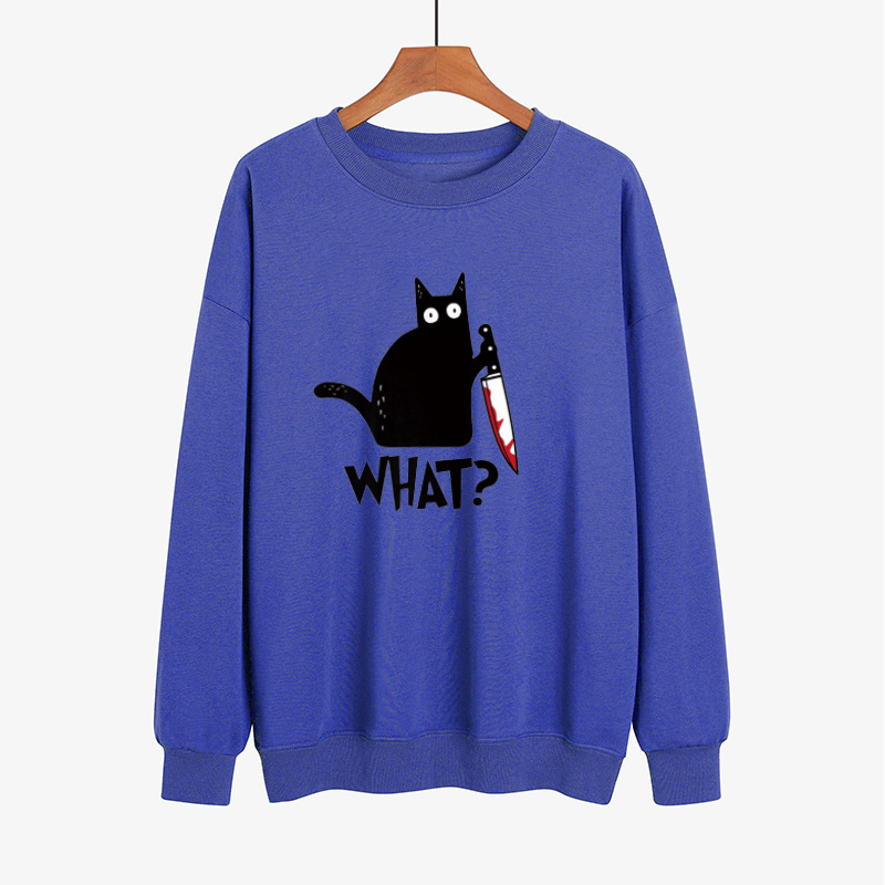 Halloween Fun Print Black Cat Sweatshirt