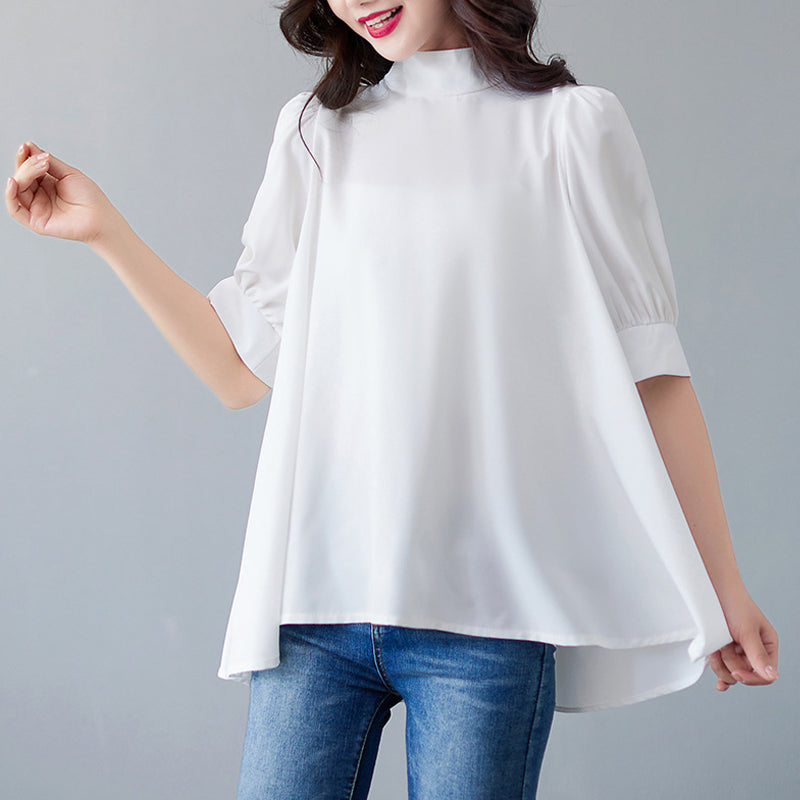 Bow Tie Stand-up Collar Shirt