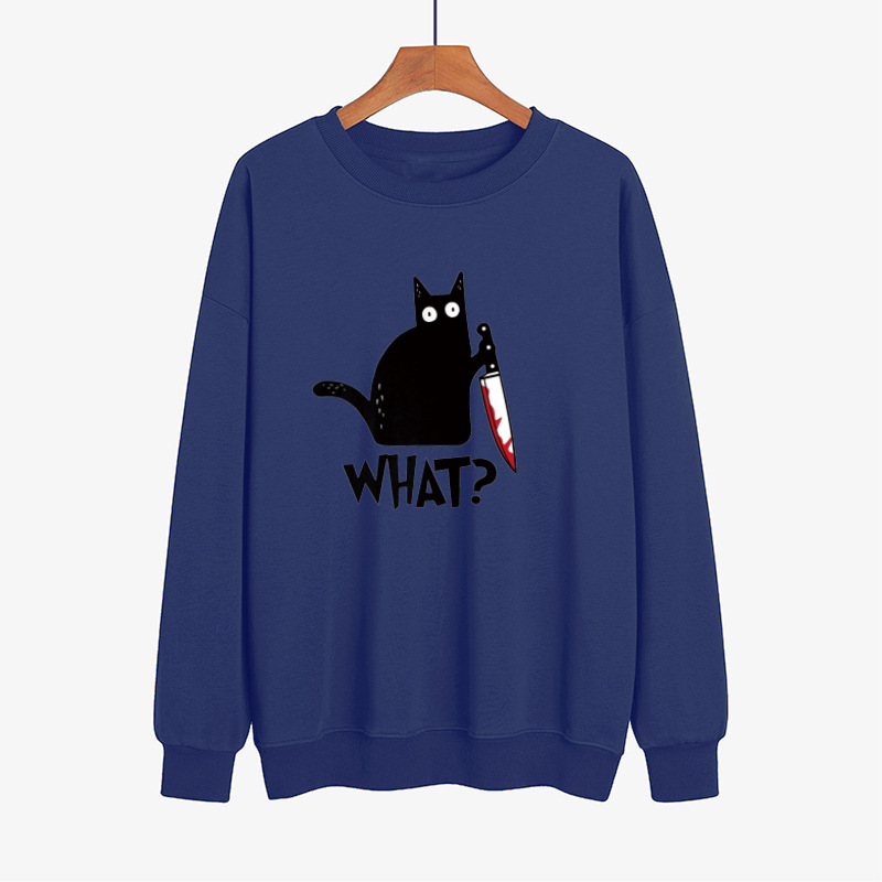 Halloween Fun Print Black Cat Sweatshirt
