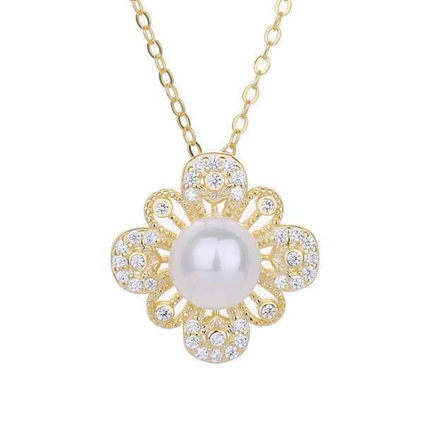 delicated, pearl, flower, clavicle chain