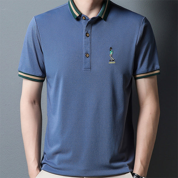 Silk Lapel Embroidered Polo Shirt