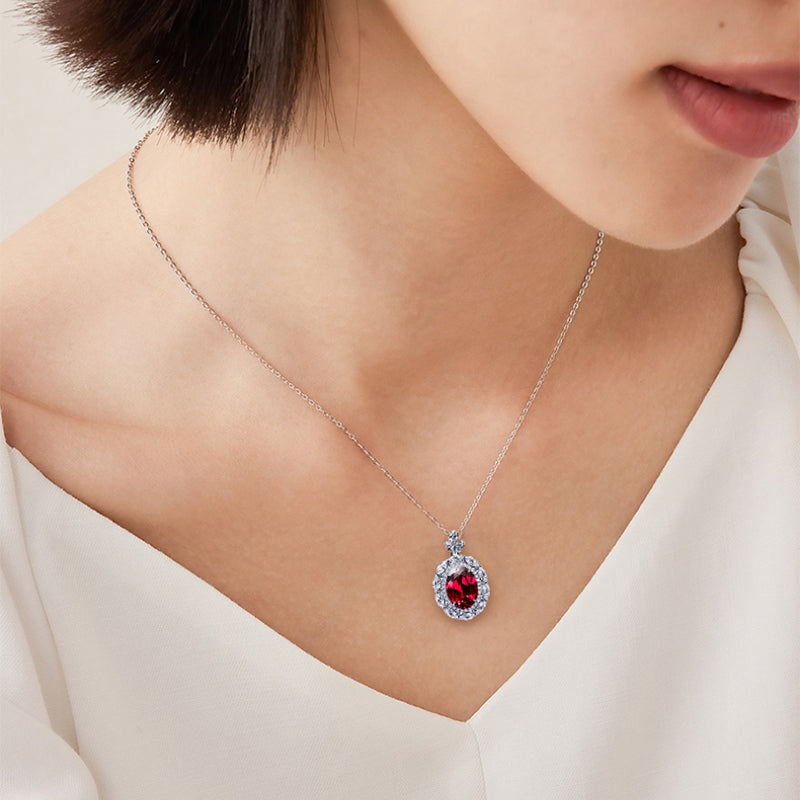Withinhand Red Vintage Oval Created Necklace Pendant