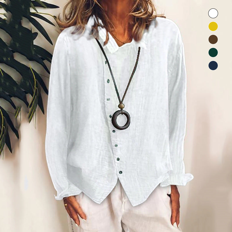 Women's Cotton Linen Loose Solid Temperament Shirt