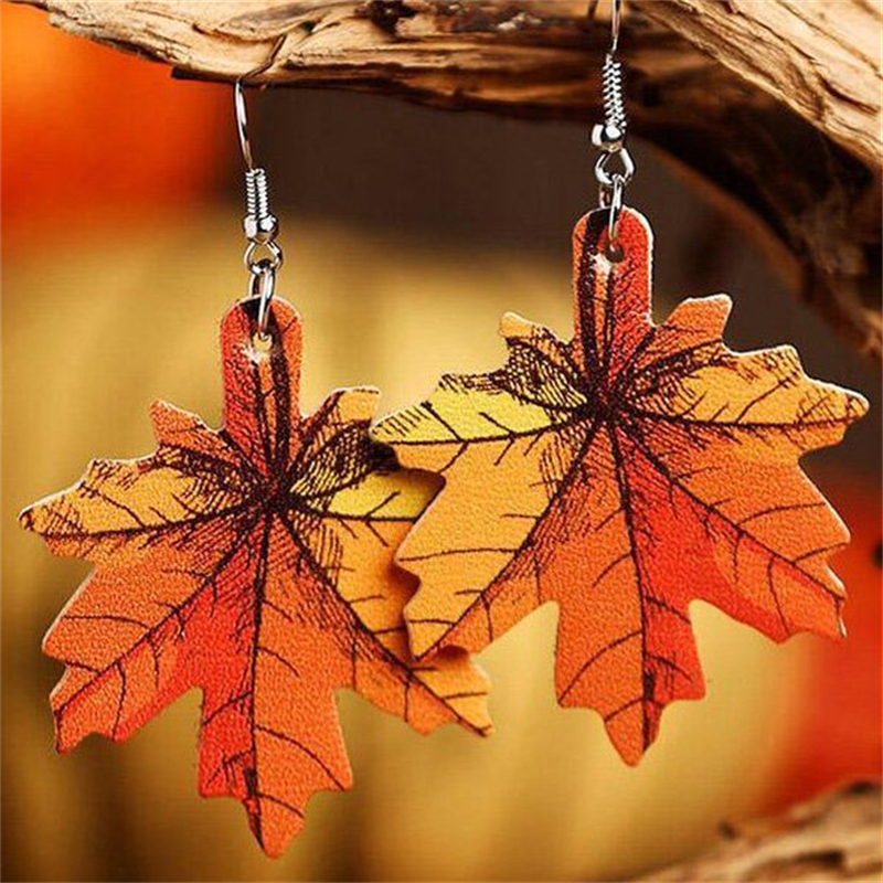 Maple Leaf Plaid Leather Earrings