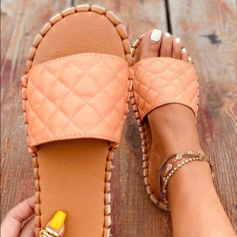 Women's PU Plaid Flat Slippers
