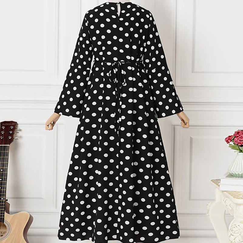 Polka Dot Print Splited Sleeve Pleated Maxi Dress