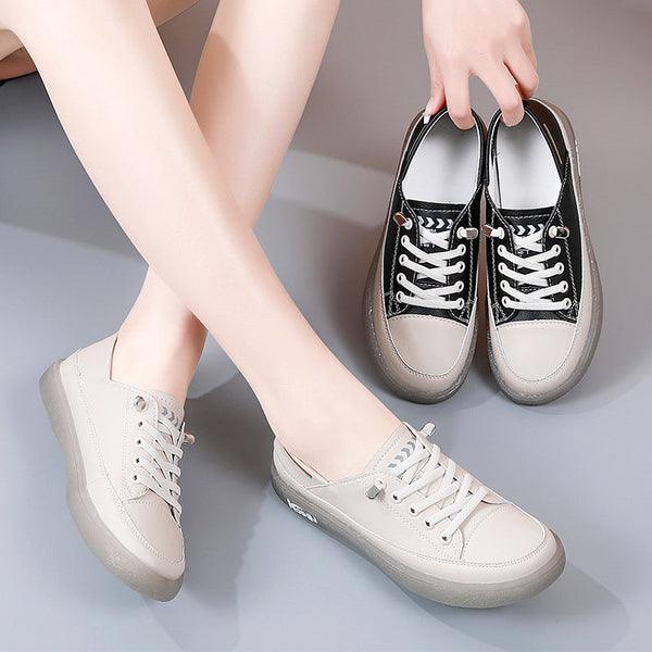 Women's Soft Leather Casual Shoes With Elastic Laces