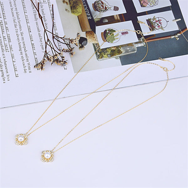 delicated, pearl, flower, clavicle chain