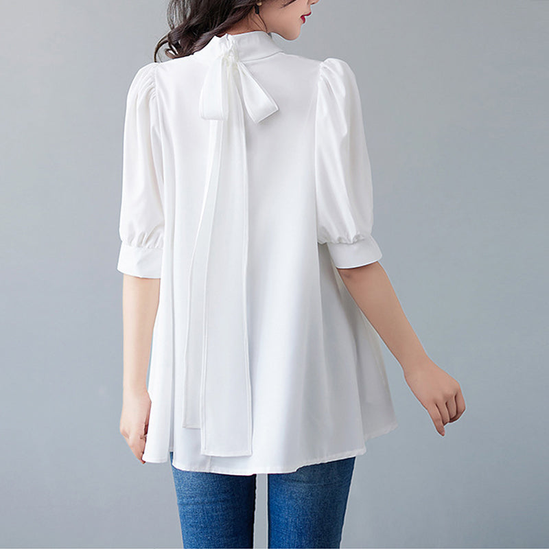 Bow Tie Stand-up Collar Shirt