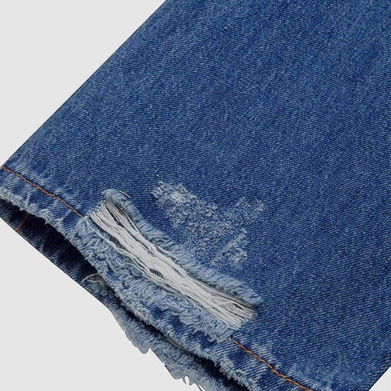 Ripped Mid Waist Straight Leg Jeans