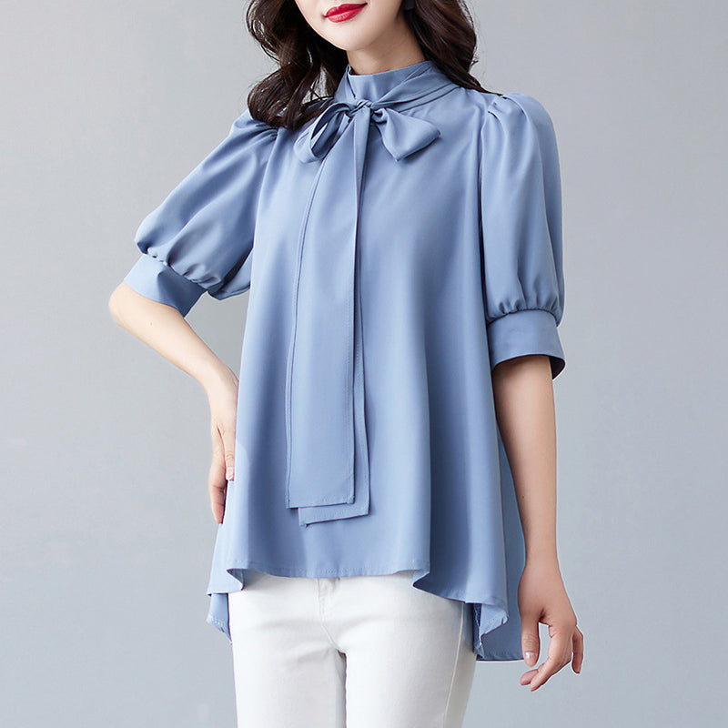 Bow Tie Stand-up Collar Shirt