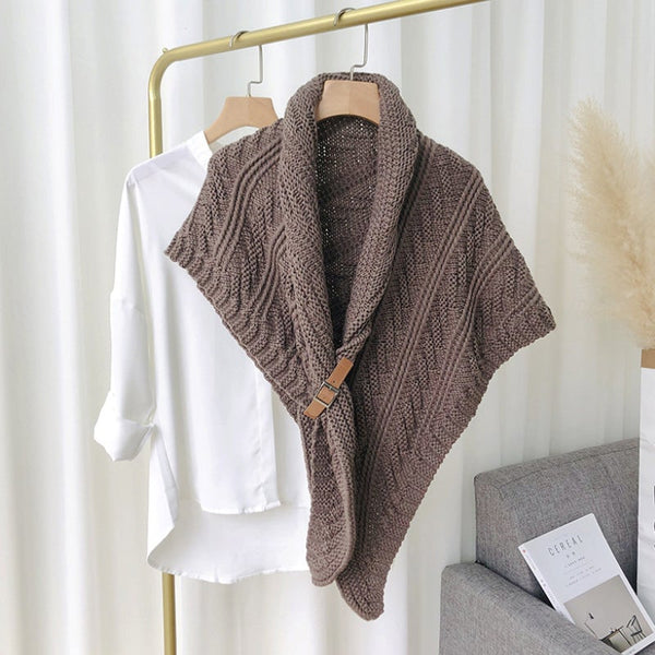 Knitted Triangle Shawl with Leather Buckle
