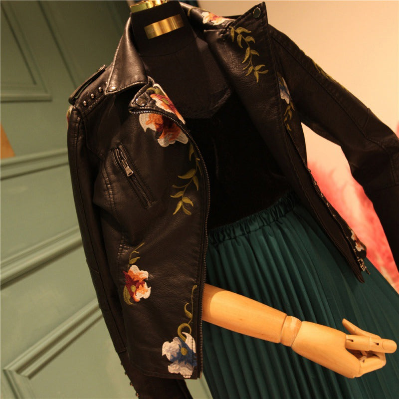 Fashion Floral  Leather Jacket