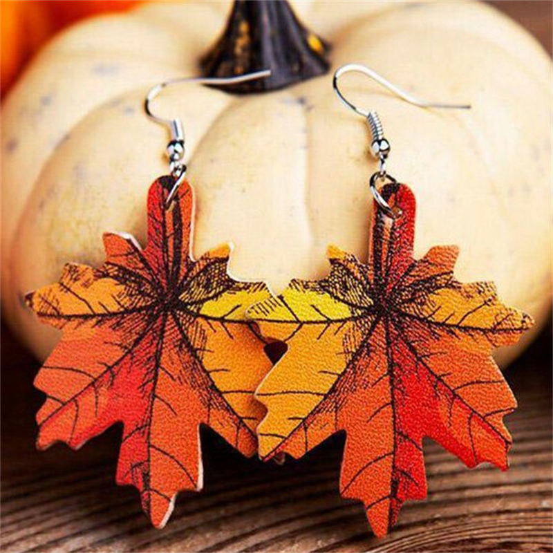 Maple Leaf Plaid Leather Earrings