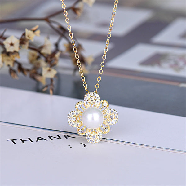delicated, pearl, flower, clavicle chain