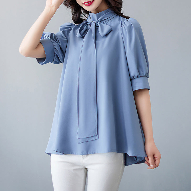 Bow Tie Stand-up Collar Shirt