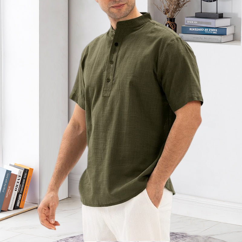 Solid Color Stand Collar Pullover Shirt