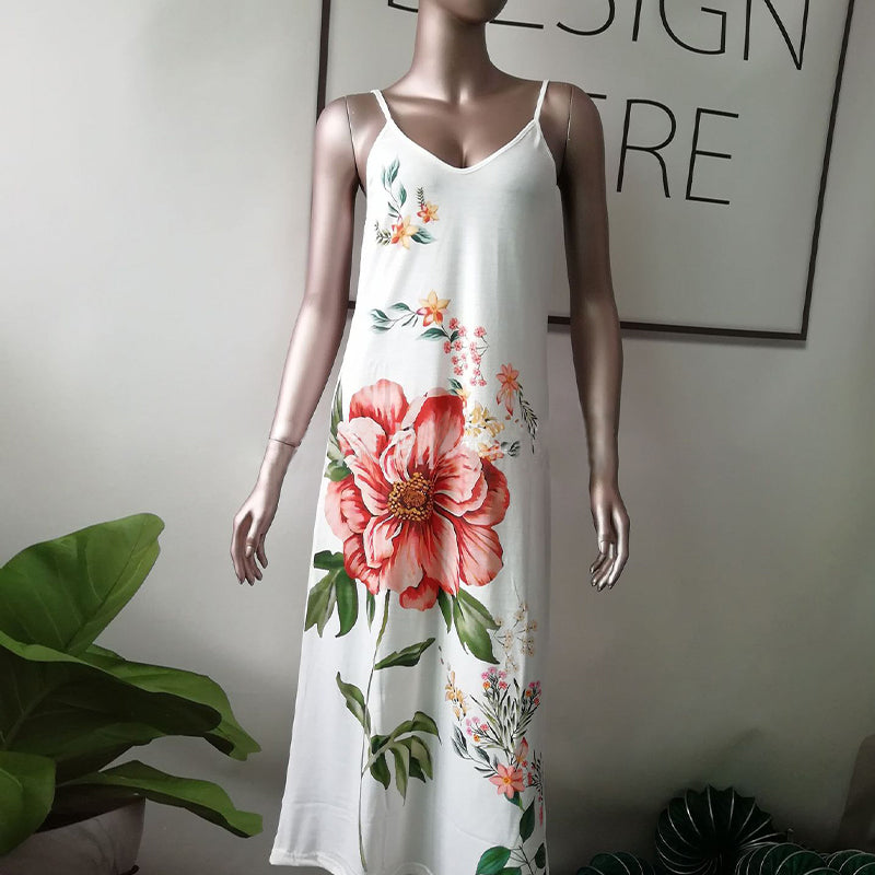 Floral V-Neck Spaghetti Strap Maxi Dress