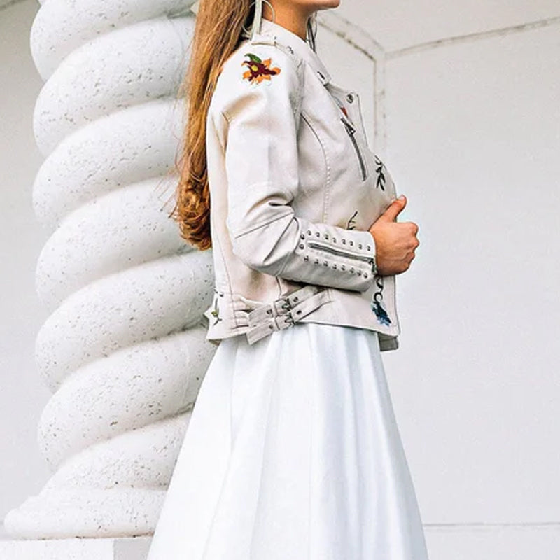 Fashion Floral  Leather Jacket