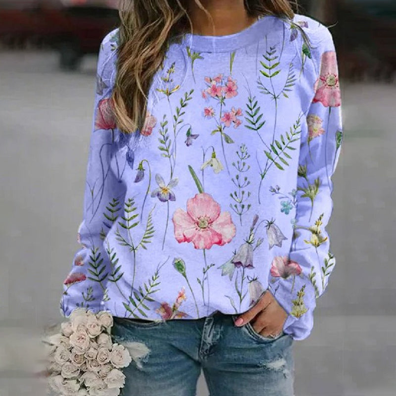Floral Crew Neck Long Sleeves Sweatshirt