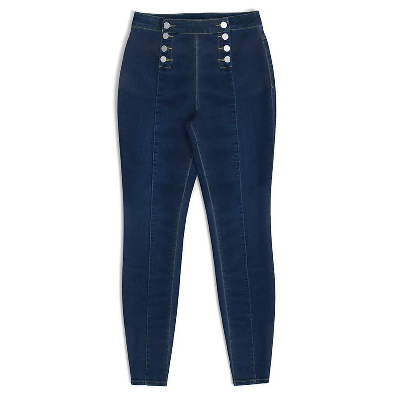 Double-breasted Skinny Jeans with High Waist