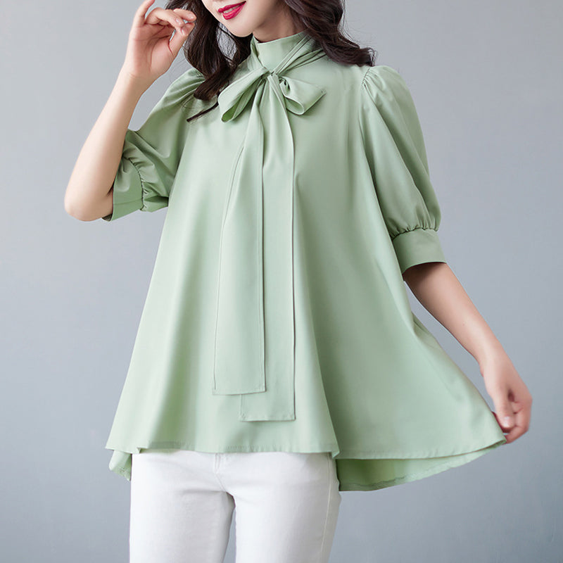 Bow Tie Stand-up Collar Shirt