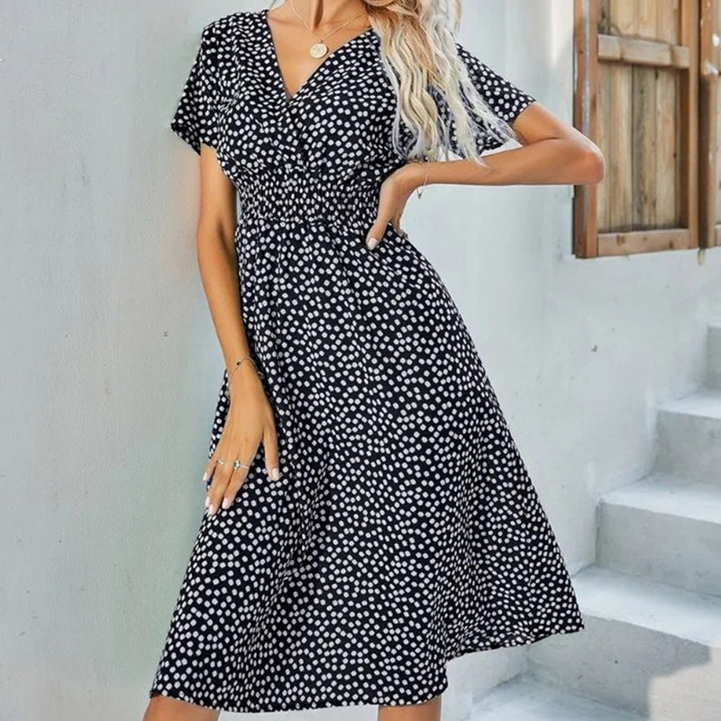 Elegant Solid Polka Dot Print Dress