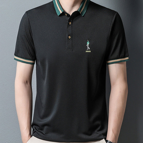 Silk Lapel Embroidered Polo Shirt