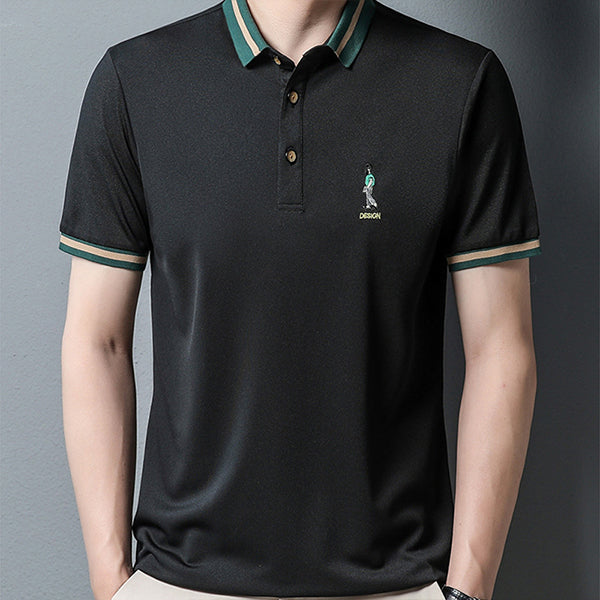 Silk Lapel Embroidered Polo Shirt